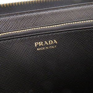 未使用品 プラダ リボン サフィアーノ ブラック ラウンドファスナー 長財布 黒 0960【中古】PRADA