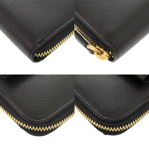 未使用品 プラダ リボン サフィアーノ ブラック ラウンドファスナー 長財布 黒 0960【中古】PRADA