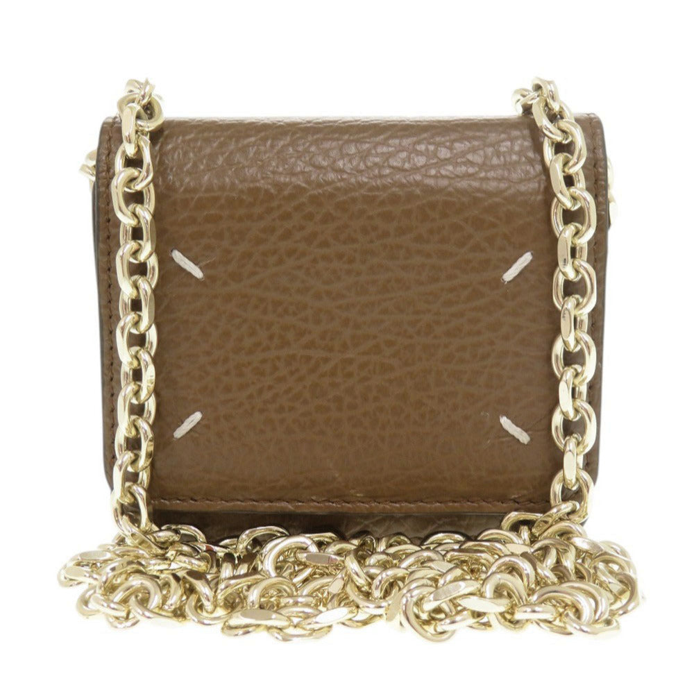 新品同様 メゾン マルジェラ 4ステッチ レザー ブラウン チェーンミニウォレットバッグ ショルダーバッグ 0963【中古】Maison Margiela