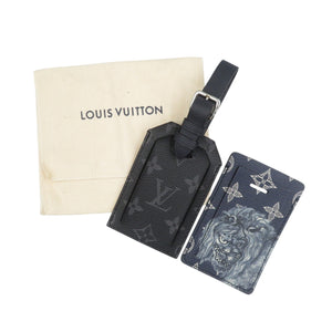 ルイヴィトン ポルトアドレス チャップマンブラザーズ M54139 モノグラムサバンナ シルバー金具 ネイビー パスケース ネームタグ 0966【中古】LOUIS VUITTON