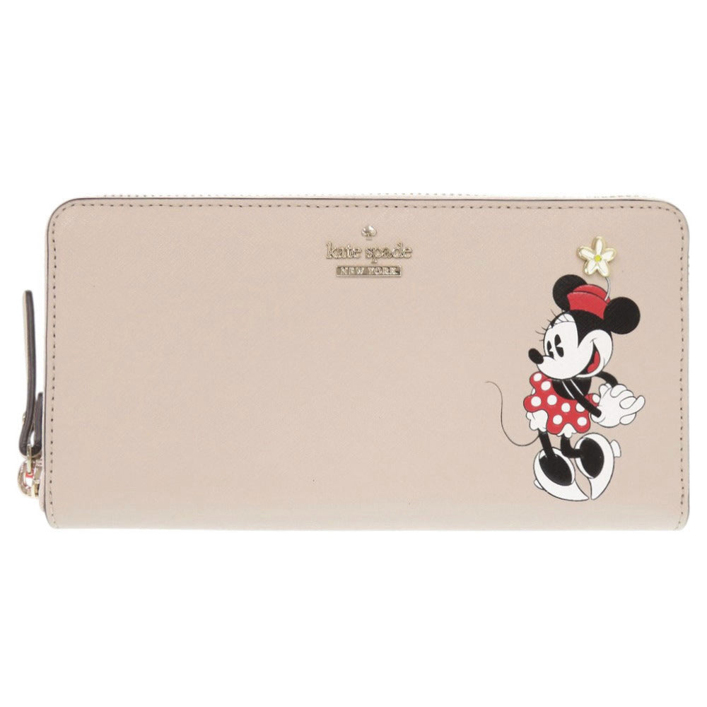 未使用品 ケイトスペード × ディズニー ミニーマウス レザー ベージュ 長財布 0989【中古】Kate Spade