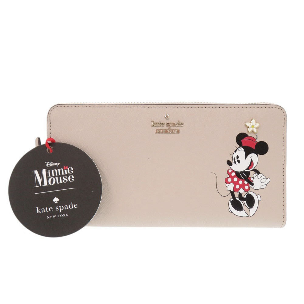 未使用品 ケイトスペード × ディズニー ミニーマウス レザー ベージュ 長財布 0989【中古】Kate Spade