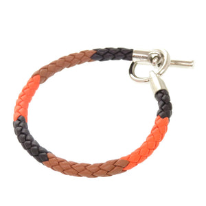 新品同様 エルメス グレナン レザー オレンジ ブラウン ブラック シルバー金具 ブレスレット アクセサリー 0991 【中古】 HERMES