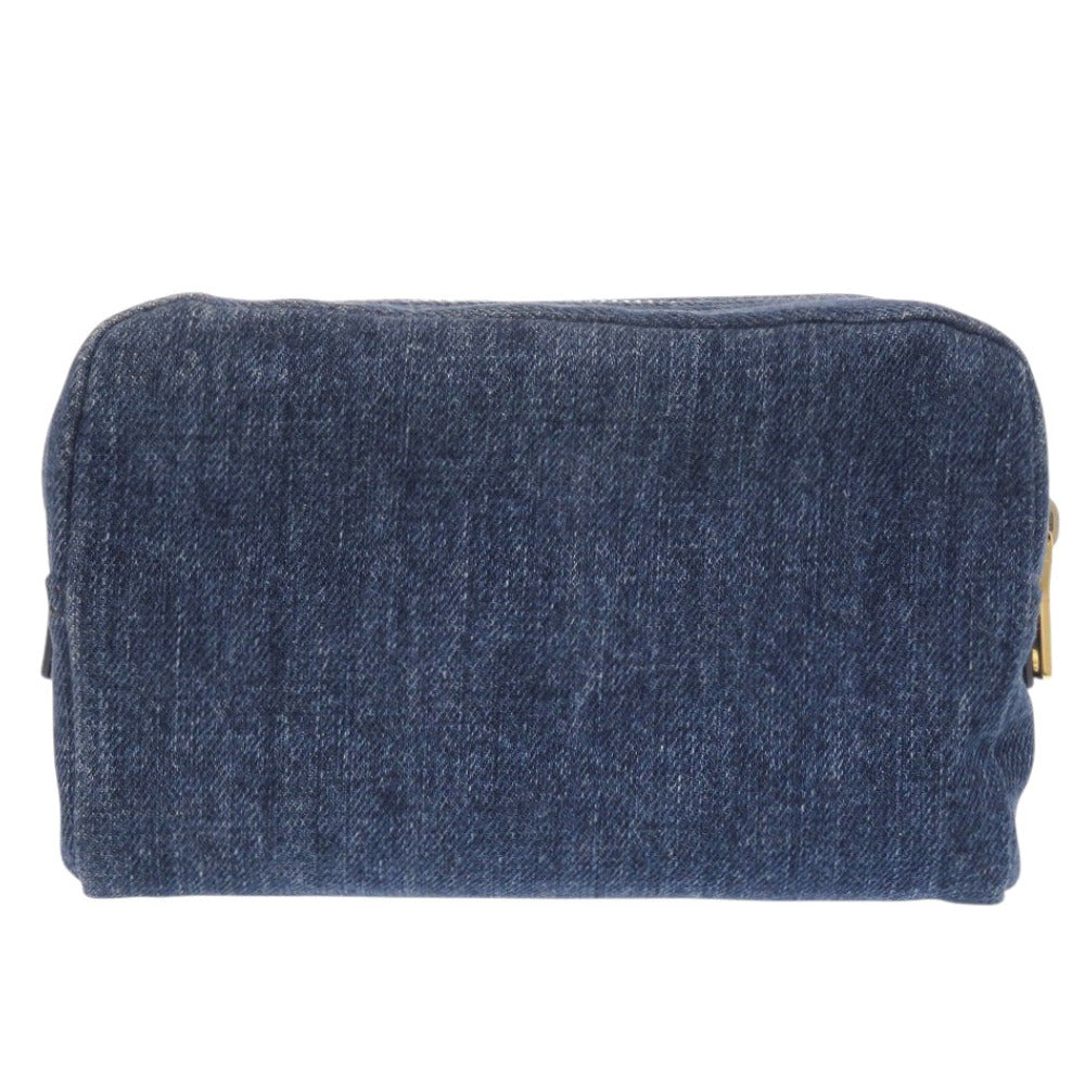 美品 プラダ デニム 1NA021 ポーチ コットン ブルー 化粧ポーチ 青 1041【中古】PRADA
