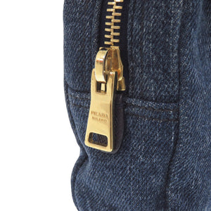美品 プラダ デニム 1NA021 ポーチ コットン ブルー 化粧ポーチ 青 1041【中古】PRADA