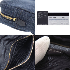 美品 プラダ デニム 1NA021 ポーチ コットン ブルー 化粧ポーチ 青 1041【中古】PRADA