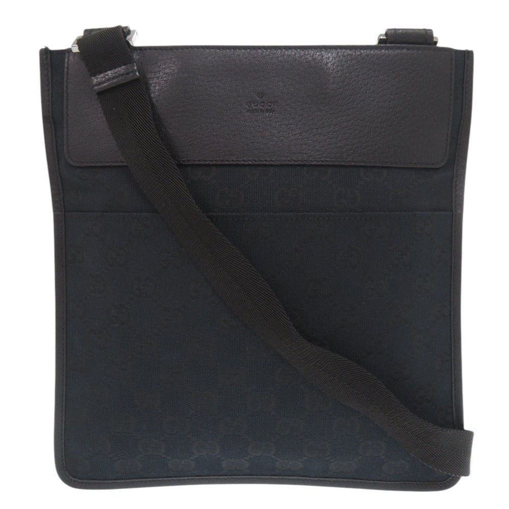 美品 グッチ 27639 GGキャンバス レザー ブラック ショルダーバッグ 黒 1047【中古】GUCCI