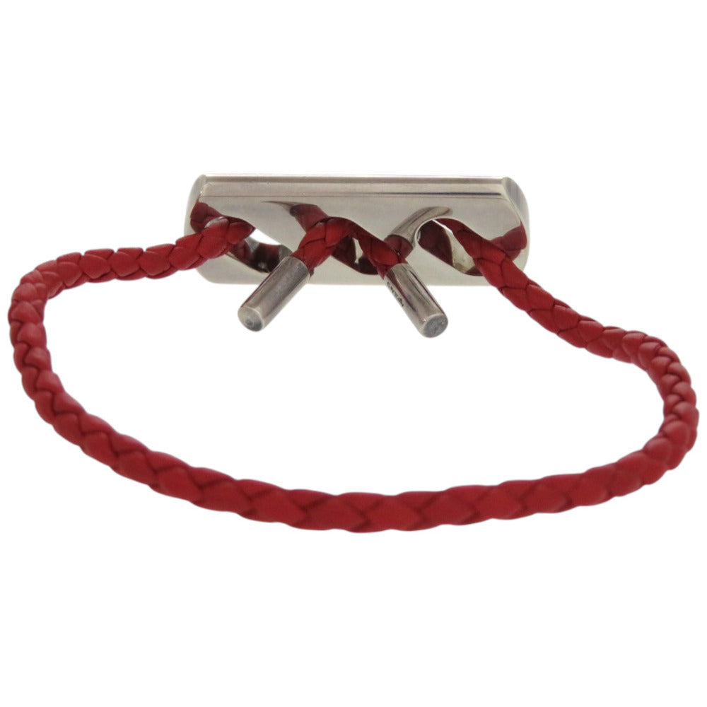 美品 エルメス シルバー925 レザー シルバー金具 レッド 赤 ブレスレット 1125【中古】HERMES