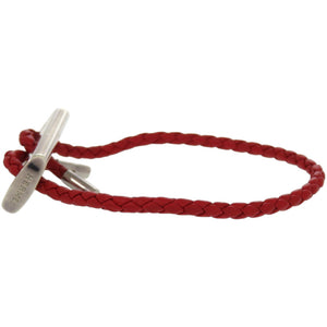 美品 エルメス シルバー925 レザー シルバー金具 レッド 赤 ブレスレット 1125【中古】HERMES