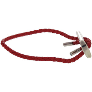 美品 エルメス シルバー925 レザー シルバー金具 レッド 赤 ブレスレット 1125【中古】HERMES