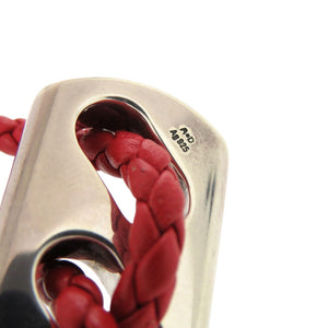 美品 エルメス シルバー925 レザー シルバー金具 レッド 赤 ブレスレット 1125【中古】HERMES