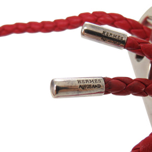 美品 エルメス シルバー925 レザー シルバー金具 レッド 赤 ブレスレット 1125【中古】HERMES