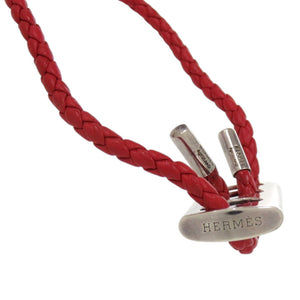 美品 エルメス シルバー925 レザー シルバー金具 レッド 赤 ブレスレット 1125【中古】HERMES