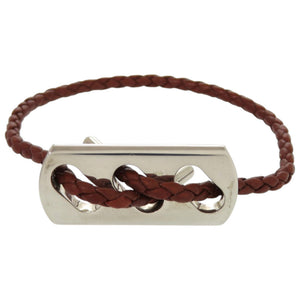 美品 エルメス レザー シルバー925 シルバー金具 茶 ブラウン ブレスレット 1126【中古】HERMES
