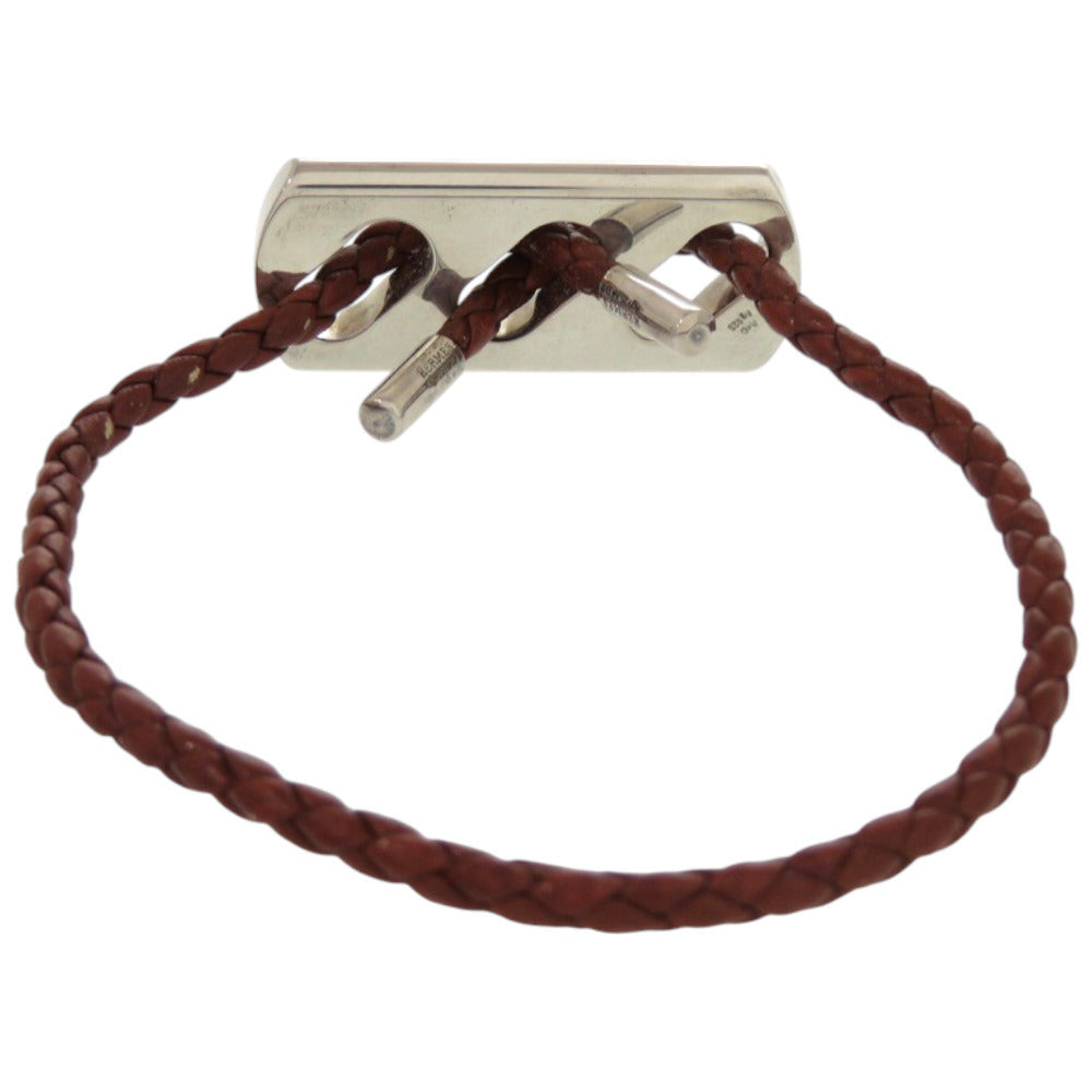 美品 エルメス レザー シルバー925 シルバー金具 茶 ブラウン ブレスレット 1126【中古】HERMES