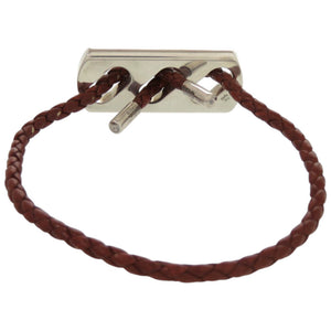美品 エルメス レザー シルバー925 シルバー金具 茶 ブラウン ブレスレット 1126【中古】HERMES