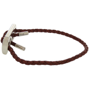 美品 エルメス レザー シルバー925 シルバー金具 茶 ブラウン ブレスレット 1126【中古】HERMES