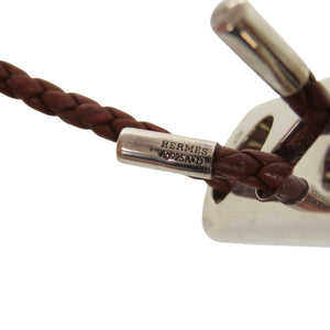 美品 エルメス レザー シルバー925 シルバー金具 茶 ブラウン ブレスレット 1126【中古】HERMES