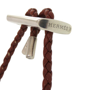 美品 エルメス レザー シルバー925 シルバー金具 茶 ブラウン ブレスレット 1126【中古】HERMES