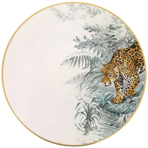 未使用品 エルメス ディナープレート 皿 赤道直下のスケッチ ジャガー柄 陶器 ゴールド 白 食器 1145【中古】HERMES