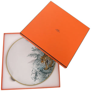 未使用品 エルメス ディナープレート 皿 赤道直下のスケッチ ジャガー柄 陶器 ゴールド 白 食器 1145【中古】HERMES