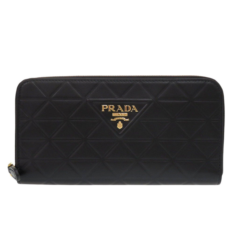 新品同様 プラダ IML506 トライアングルロゴ レザー ブラック 長財布 黒 1149【中古】PRADA