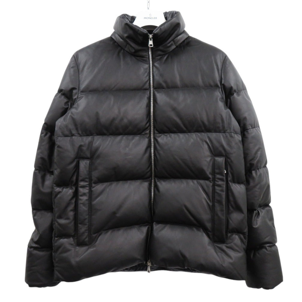 美品 モンクレール ロゴワッペン フード付き ショートダウンジャケット DAUPHINELL H20911A002465099M ラムスキン ブラック 1184【中古】MONCLER
