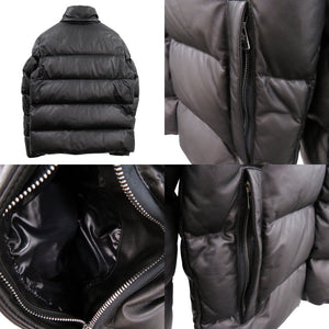 美品 モンクレール ロゴワッペン フード付き ショートダウンジャケット DAUPHINELL H20911A002465099M ラムスキン ブラック 1184【中古】MONCLER