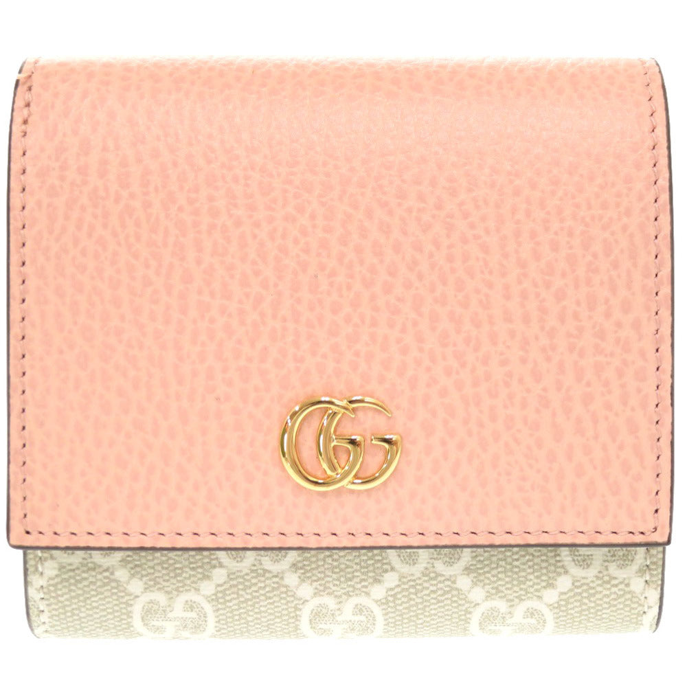 未使用 グッチ GGスプリーム ピンク ベージュ 598587 二つ折り財布 1200 【中古】 GUCCI