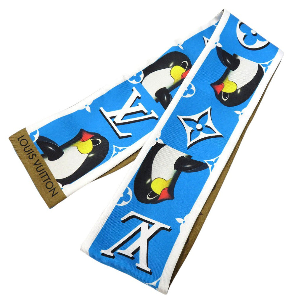 新品同様 ルイ ヴィトン バンドー アニモグラム ペンギン Sun Yitian M90758 スカーフ シルク ブルー LV 1201【中古】LOUIS VUITTON