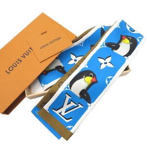 新品同様 ルイ ヴィトン バンドー アニモグラム ペンギン Sun Yitian M90758 スカーフ シルク ブルー LV 1201【中古】LOUIS VUITTON
