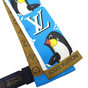新品同様 ルイ ヴィトン バンドー アニモグラム ペンギン Sun Yitian M90758 スカーフ シルク ブルー LV 1201【中古】LOUIS VUITTON