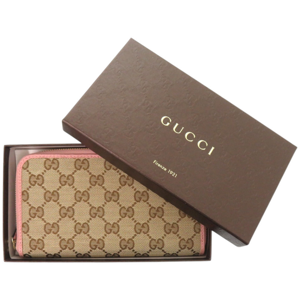 新品同様 グッチ ラウンドファスナー 363423 GGスプリームキャンバス ベージュ 長財布 1215【中古】GUCCI