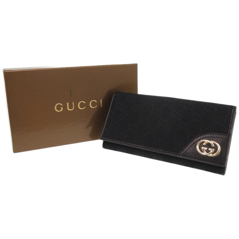 美品 グッチ インターロッキングG 181593 GGキャンバス ブラック 黒 長財布 1216【中古】GUCCI