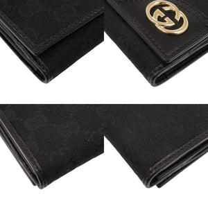美品 グッチ インターロッキングG 181593 GGキャンバス ブラック 黒 長財布 1216【中古】GUCCI