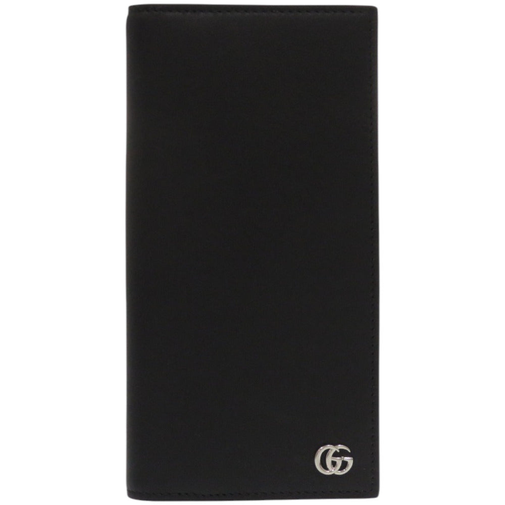 新品同様 グッチ ダブルG ロングウォレット 835054 グレインレザー ブラック グレー 長財布 1243【中古】GUCCI