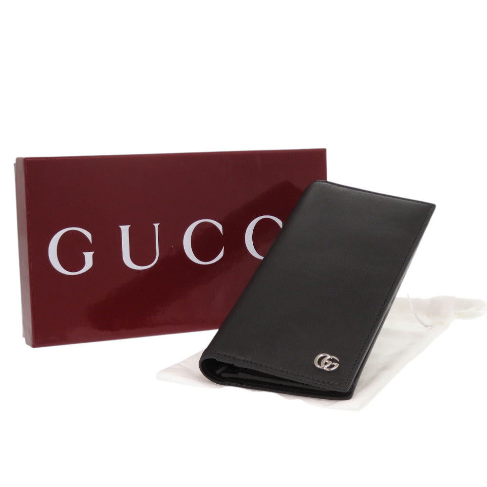 新品同様 グッチ ダブルG ロングウォレット 835054 グレインレザー ブラック グレー 長財布 1243【中古】GUCCI