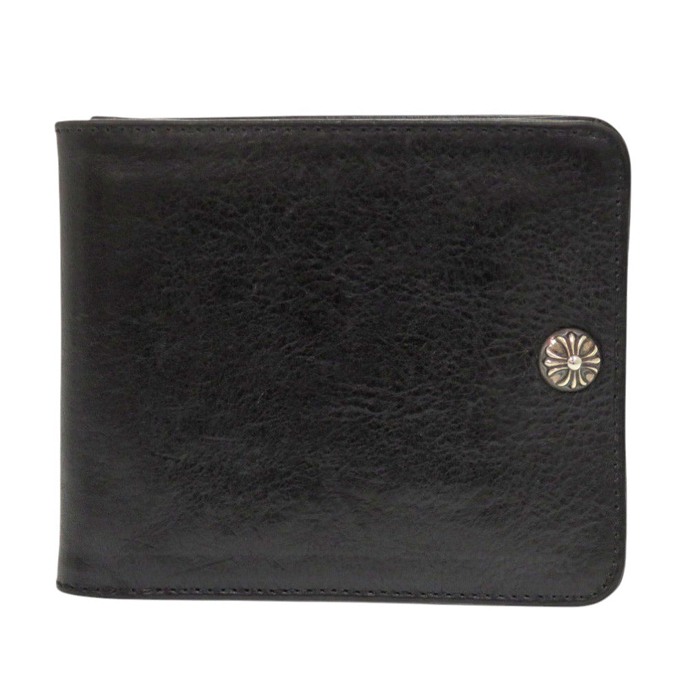 美品 クロムハーツ 1snap ワンスナップ クロスボール レザー ブラック 二つ折り財布 黒 1254【中古】CHROME HEARTS