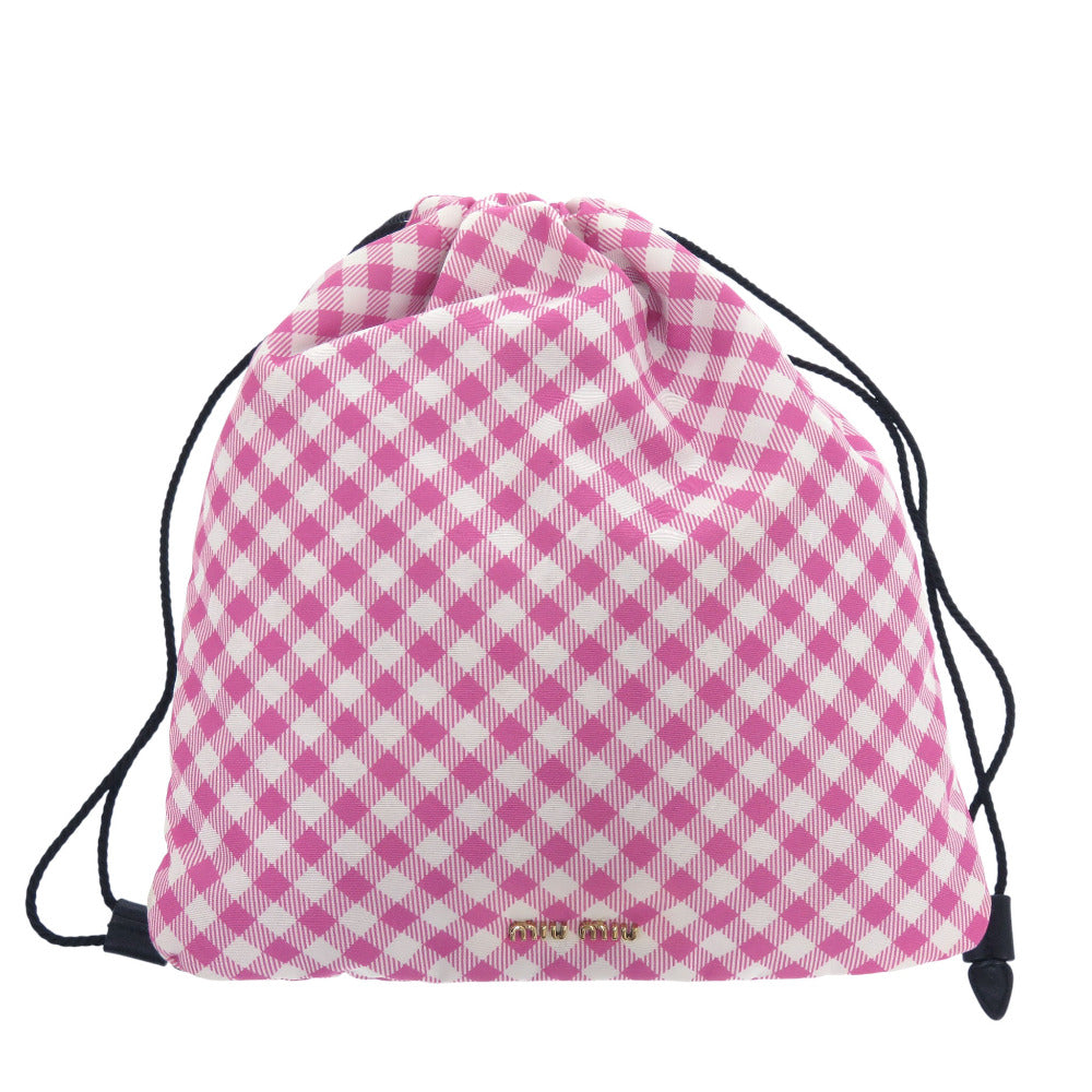 ミュウミュウ 5NG005 巾着ポーチ ギンガムチェック ナイロン ピンク ポーチ 1286【中古】MIUMIU
