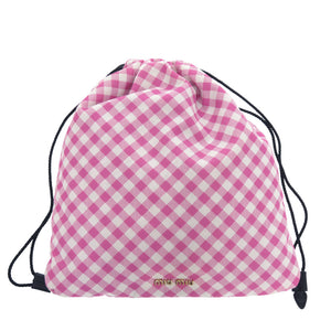 ミュウミュウ 5NG005 巾着ポーチ ギンガムチェック ナイロン ピンク ポーチ 1286【中古】MIUMIU