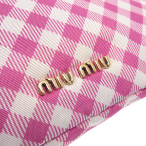 ミュウミュウ 5NG005 巾着ポーチ ギンガムチェック ナイロン ピンク ポーチ 1286【中古】MIUMIU