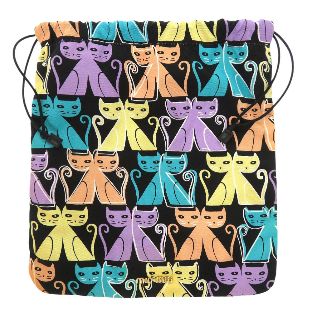 新品同様 ミュウミュウ キャット 猫 ナイロン マルチカラー ポーチ 巾着ポーチ 1287【中古】MIUMIU