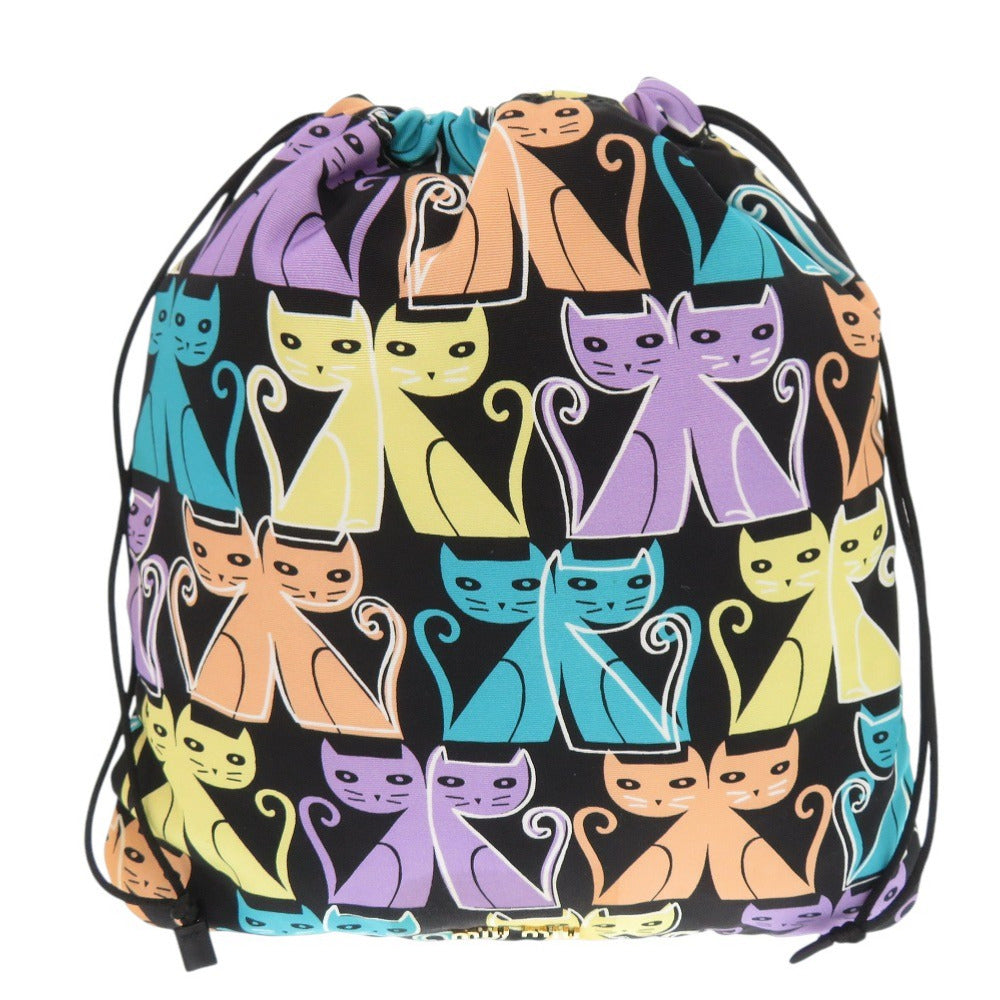 新品同様 ミュウミュウ キャット 猫 ナイロン マルチカラー ポーチ 巾着ポーチ 1287【中古】MIUMIU