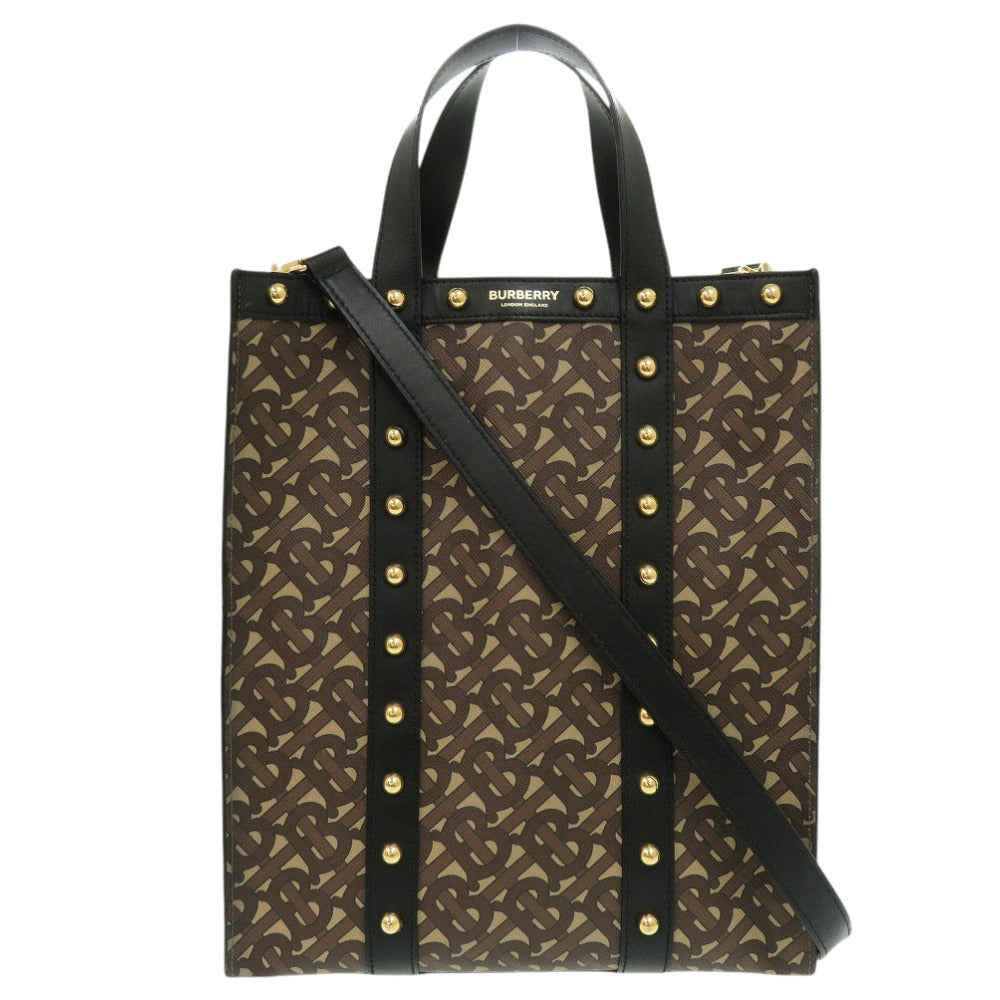 美品 バーバリー TB スモール 8025068 PVCコーティングキャンバス ブラウン トートバッグ 2way ハンドバッグ 1291【中古】BURBERRY