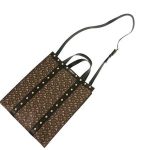 美品 バーバリー TB スモール 8025068 PVCコーティングキャンバス ブラウン トートバッグ 2way ハンドバッグ 1291【中古】BURBERRY