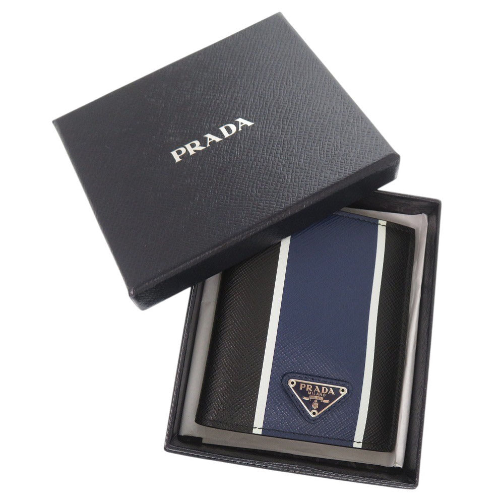 未使用品 プラダ トライアングルロゴ サフィアーノ 2MO004 NERO BLUETTE 二つ折り財布 札入れ 1293【中古】PRADA