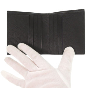 未使用品 プラダ トライアングルロゴ サフィアーノ 2MO004 NERO BLUETTE 二つ折り財布 札入れ 1293【中古】PRADA