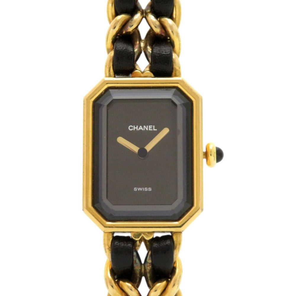 美品 シャネル プルミエール Mサイズ H0001 GP レザー ブラック ゴールド クオーツ 腕時計 黒文字盤 1299【中古】CHANEL
