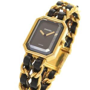 美品 シャネル プルミエール Mサイズ H0001 GP レザー ブラック ゴールド クオーツ 腕時計 黒文字盤 1299【中古】CHANEL