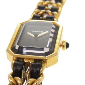 美品 シャネル プルミエール Mサイズ H0001 GP レザー ブラック ゴールド クオーツ 腕時計 黒文字盤 1299【中古】CHANEL